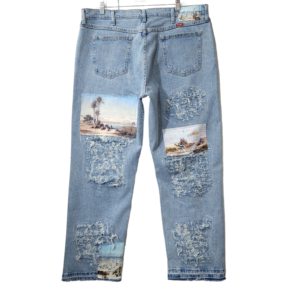 Wrangler x Trevotè AKA (Untilledground)Custom Distressed Jeans Men's 38x…